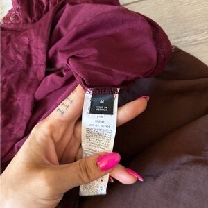 Burgundy Lace Sleeve Top - Medium